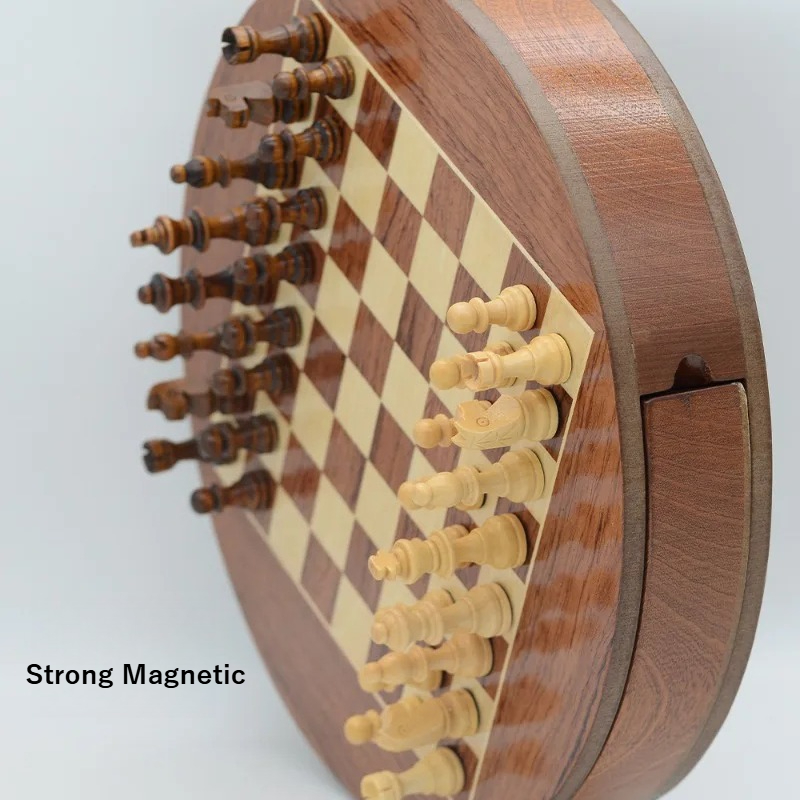 Round Solid Wood Magnetic Ches - Magnetic Travel Chess recension och pris