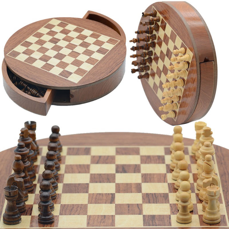 Round Solid Wood Magnetic Ches - Magnetic Travel Chess recension och pris