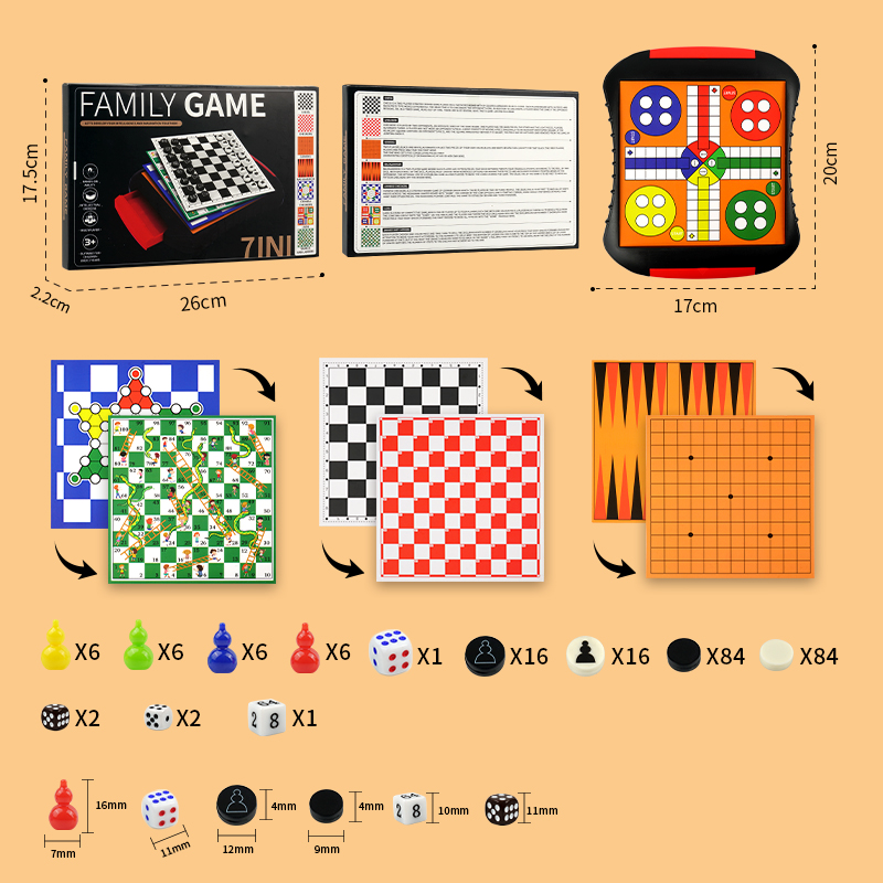 3-in-1/5-in-1/7-in-1 Board Gam - Magnetic Travel Chess recension och pris